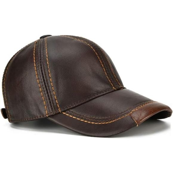 Adjustable Men's Genuine Leather Baseball Cap for Fall Winter Outdoor Sports Hat - Picture 5 of 7